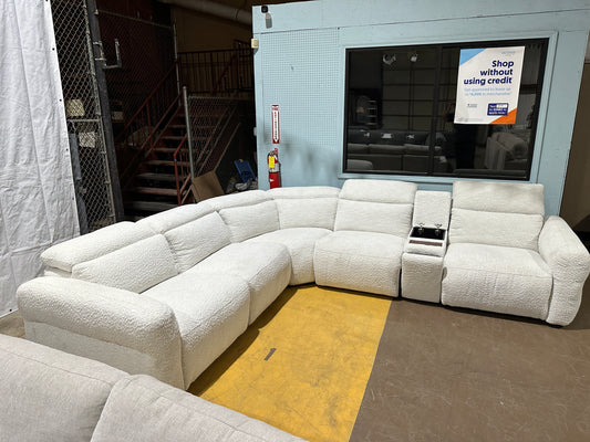 Beige six piece power recliner sectional