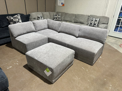 Five piece grey modular sectional couch