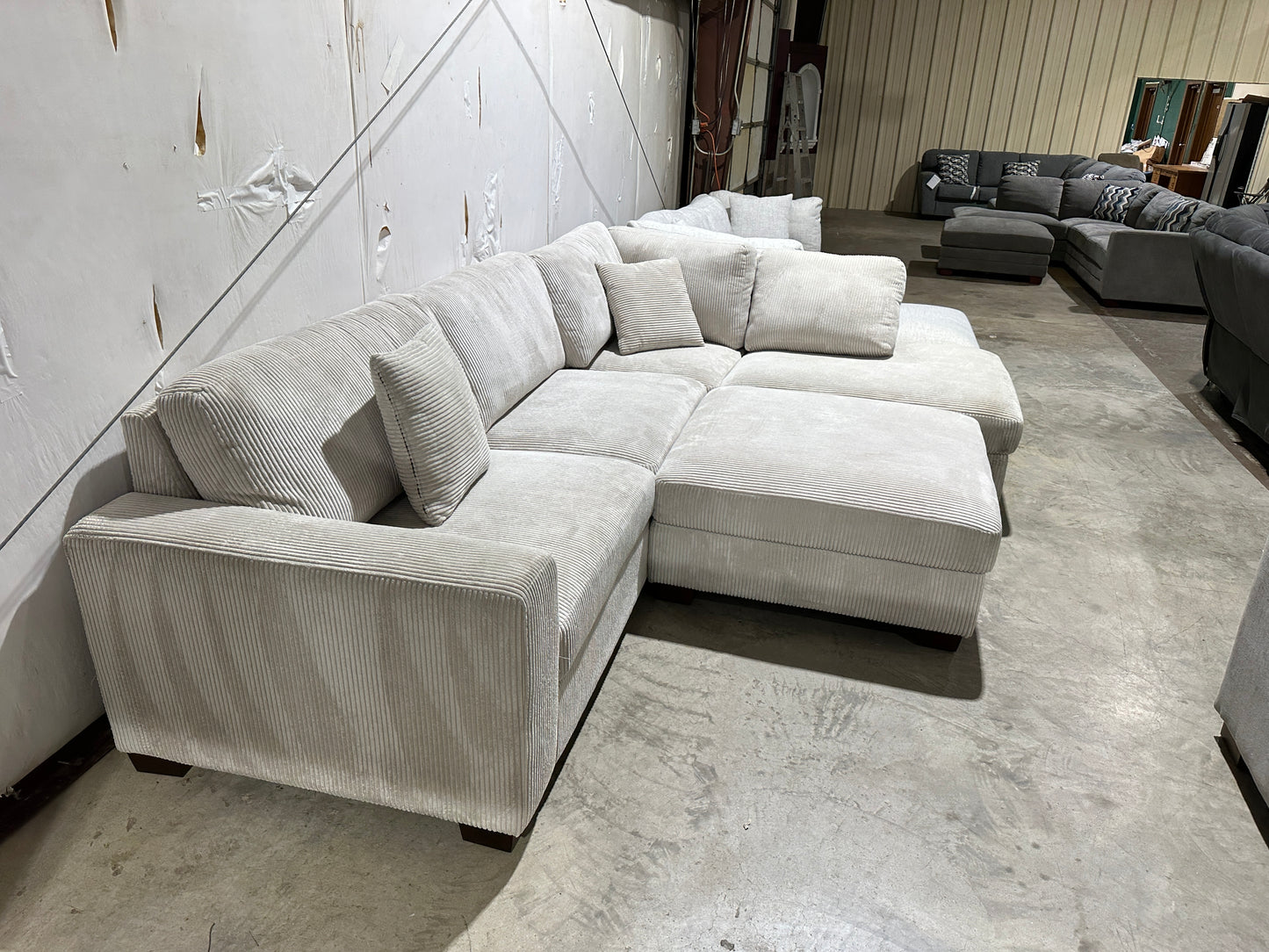 Thomasville Artesia Corduroy Fabric Sectional with Ottoman