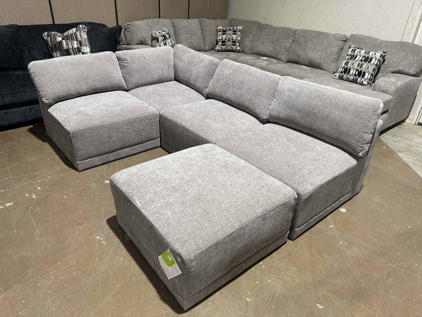 Five piece grey modular sectional couch