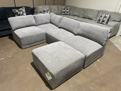 Five piece grey modular sectional couch