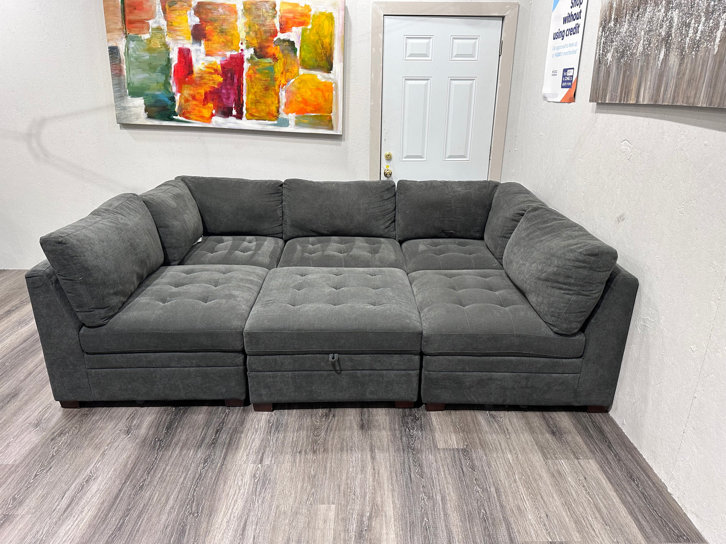 Dark grey six piece modular sectional