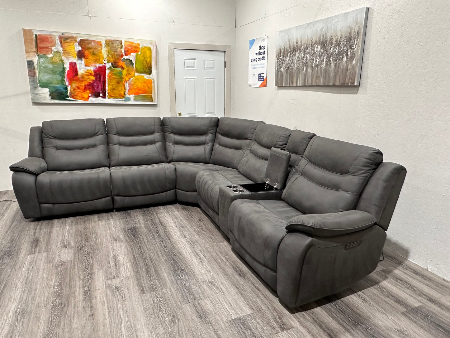 Dark gray suede sectional power recliner