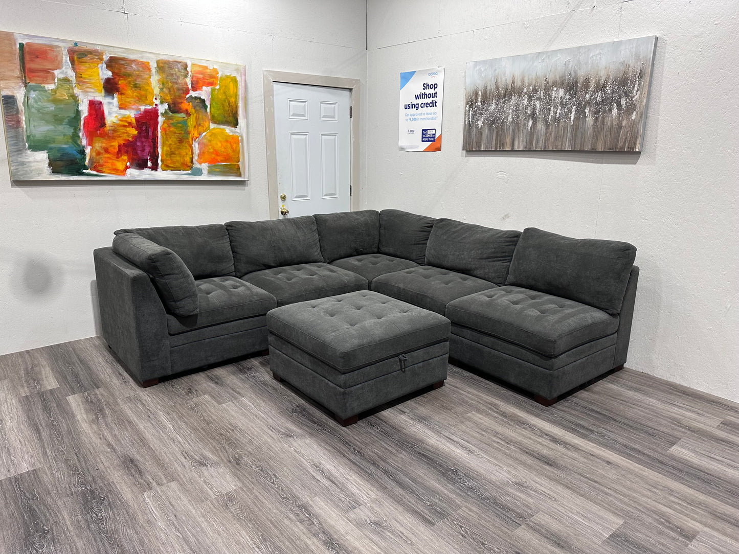 Dark grey six piece modular sectional