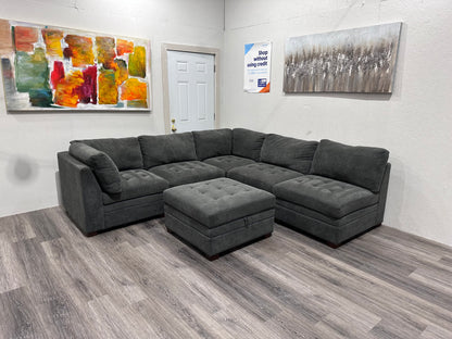 Dark grey six piece modular sectional