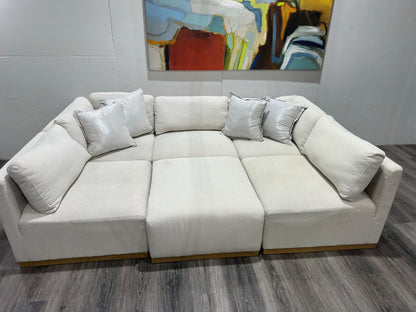 Henredon Murphy Fabric Modular Sectional with Ottoman Cream