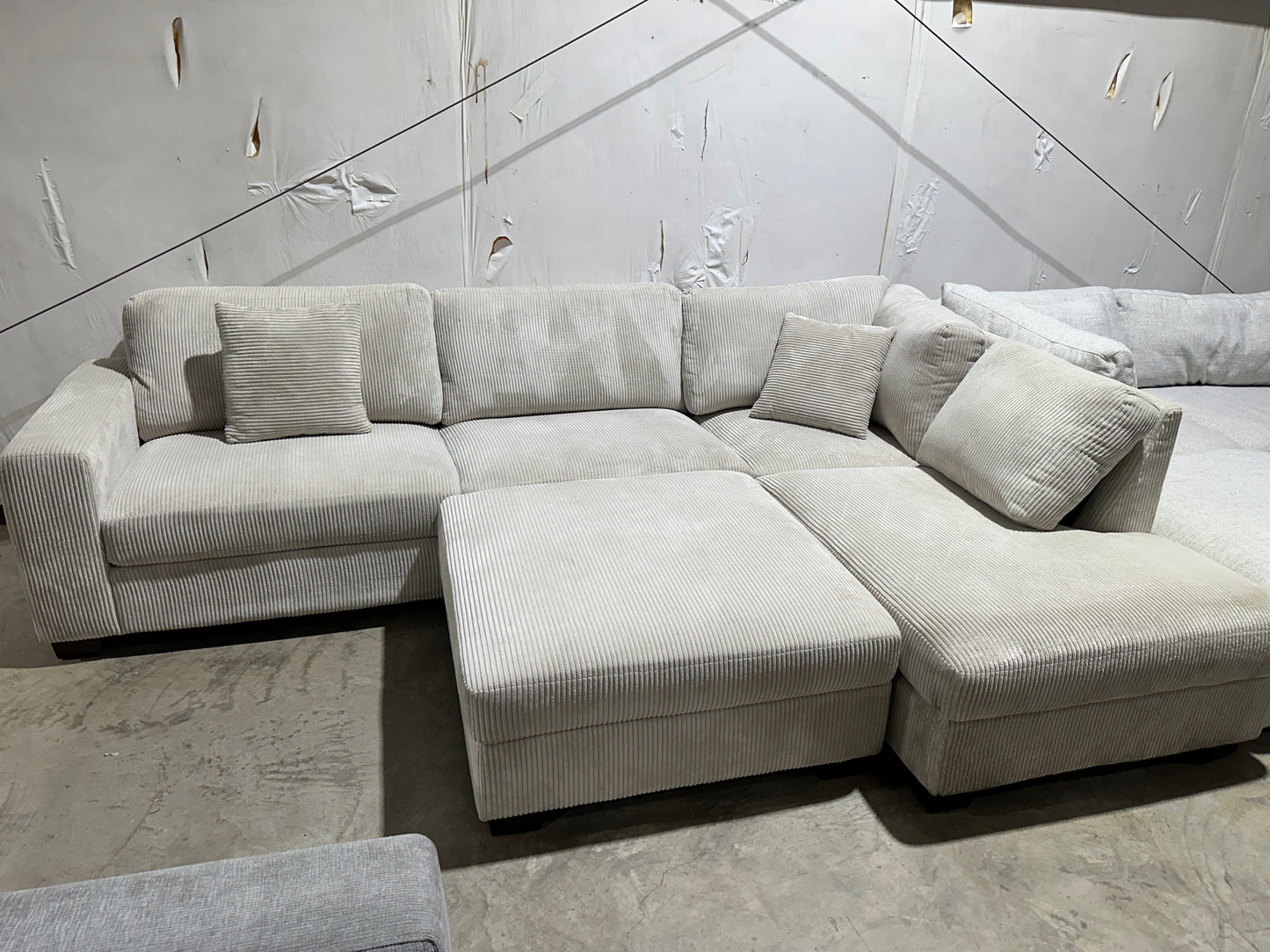 Thomasville Artesia Corduroy Fabric Sectional with Ottoman
