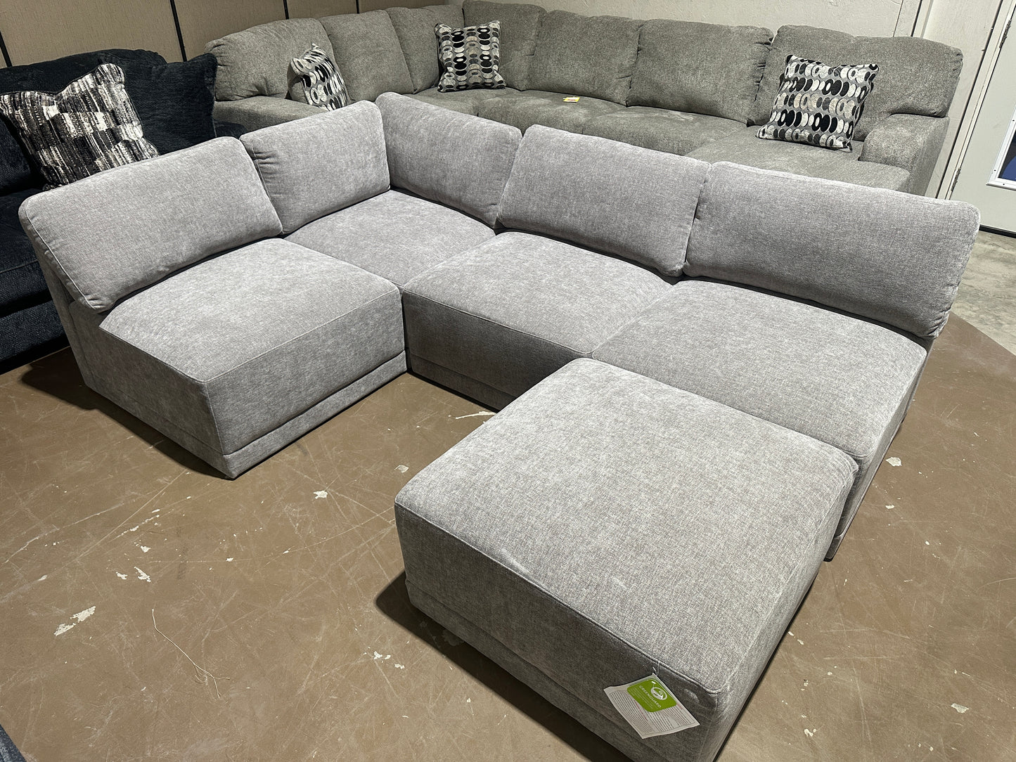 Five piece grey modular sectional couch