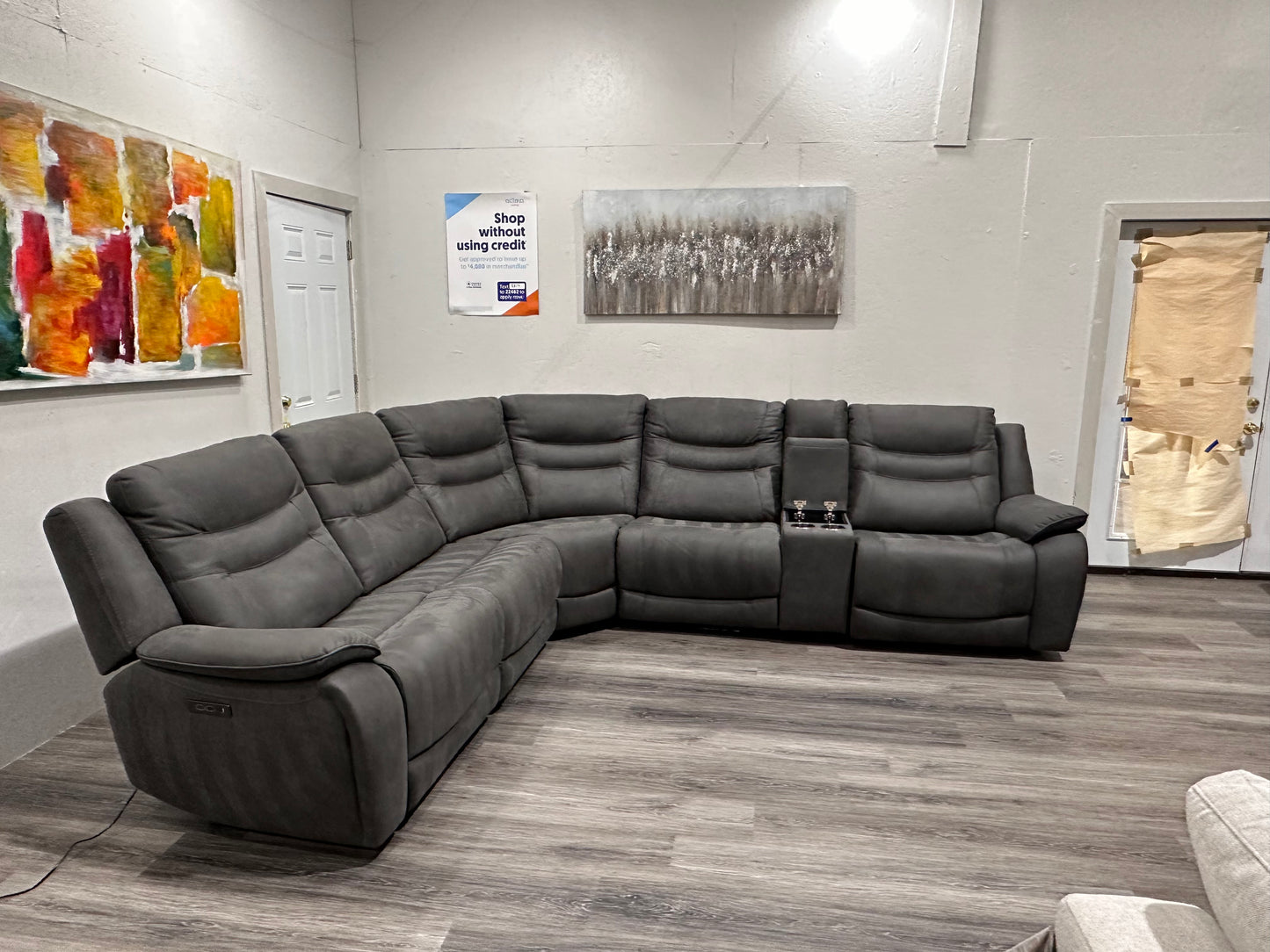 Dark gray suede sectional power recliner