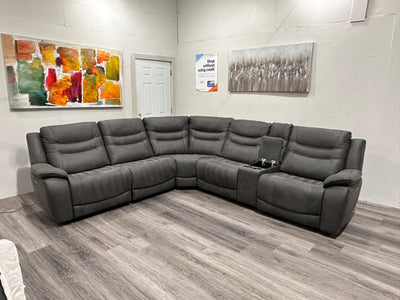 Dark gray suede sectional power recliner