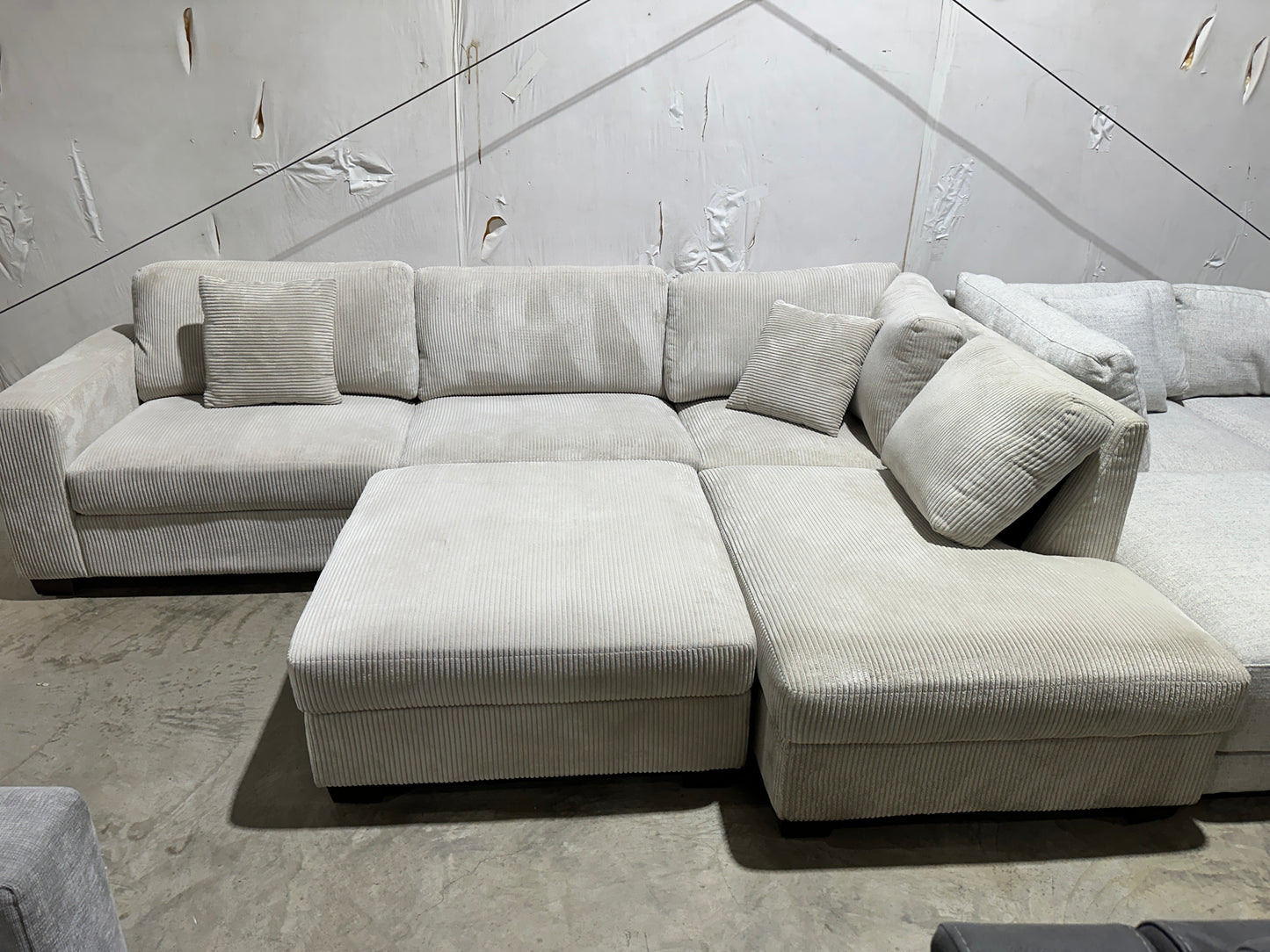 Thomasville Artesia Corduroy Fabric Sectional with Ottoman