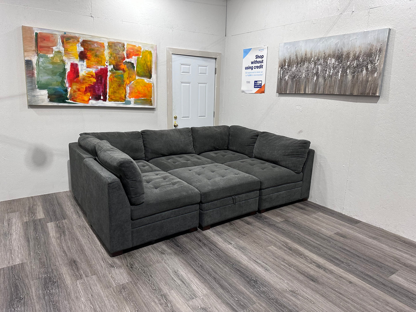Dark grey six piece modular sectional